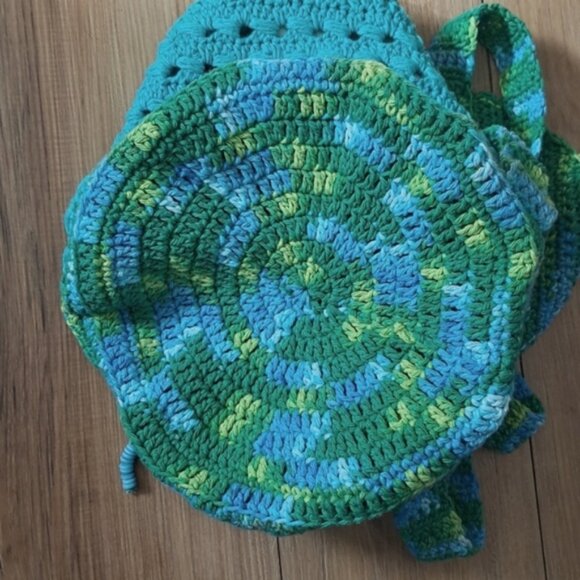 Hand Crafted Crochet Cotton Back Pack Bag Purse Tote - Picture 5 of 16